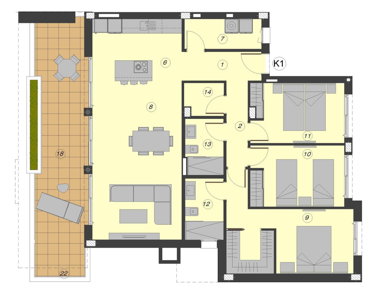 Bsp. Grundriss 3 Schlafzimmer